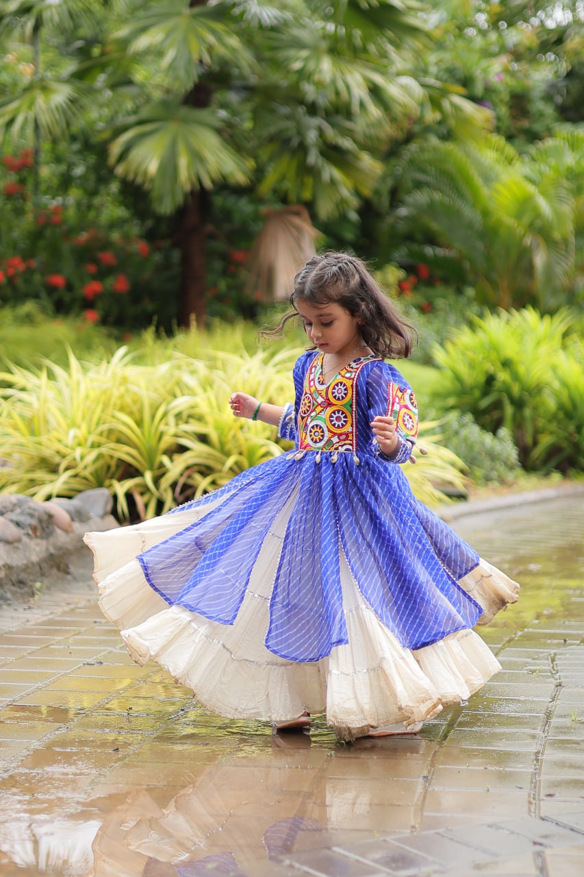 Navaratri Kids Lehenga in Cotton With Blue Kurti Gamthi Work Ready to Wear