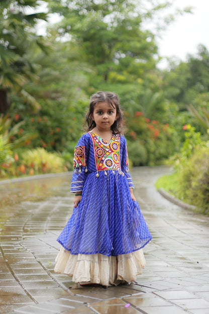 Navaratri Kids Lehenga in Cotton With Blue Kurti Gamthi Work Ready to Wear