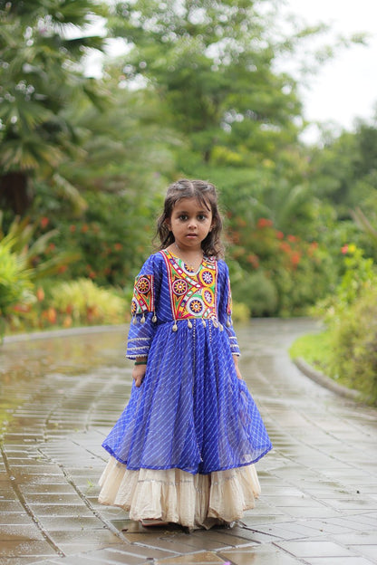 Navaratri Kids Lehenga in Cotton With Blue Kurti Gamthi Work Ready to Wear