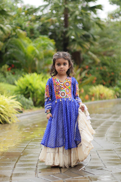 Navaratri Kids Lehenga in Cotton With Blue Kurti Gamthi Work Ready to Wear