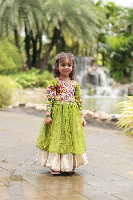 Navaratri Kids Lehenga in Cotton With Parrot Kurti Gamthi Work Ready to Wear