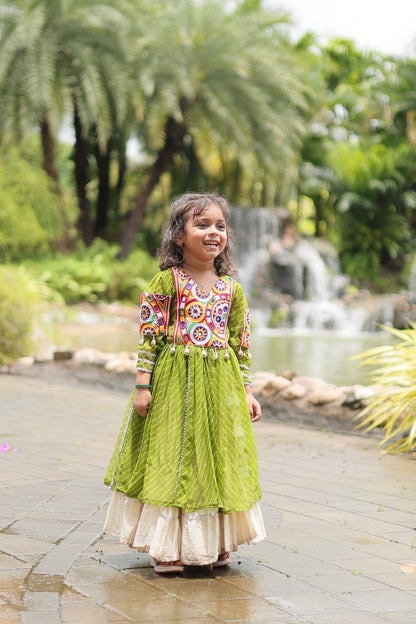 Navaratri Kids Lehenga in Cotton With Parrot Kurti Gamthi Work Ready to Wear