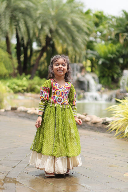 Navaratri Kids Lehenga in Cotton With Parrot Kurti Gamthi Work Ready to Wear