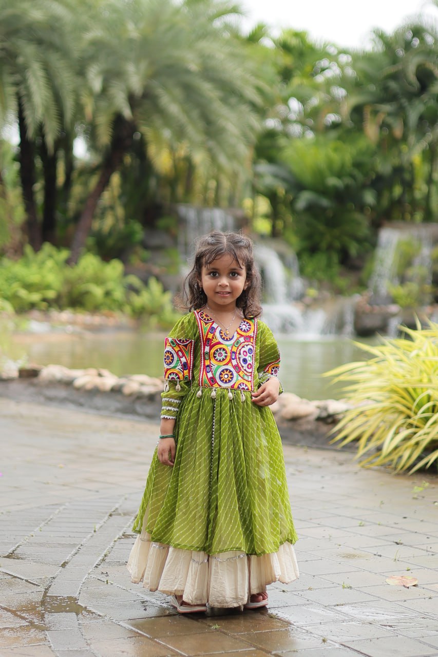 Navaratri Kids Lehenga in Cotton With Parrot Kurti Gamthi Work Ready to Wear