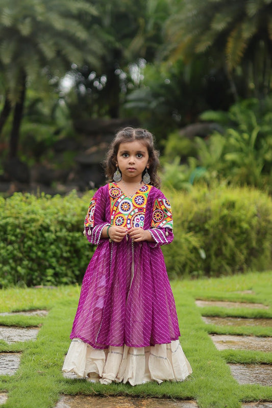 Navaratri Kids Lehenga in Cotton With Purple Kurti Gamthi Work Ready to Wear