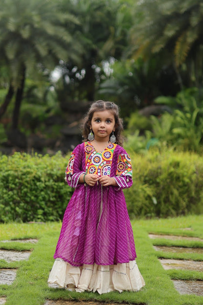 Navaratri Kids Lehenga in Cotton With Purple Kurti Gamthi Work Ready to Wear