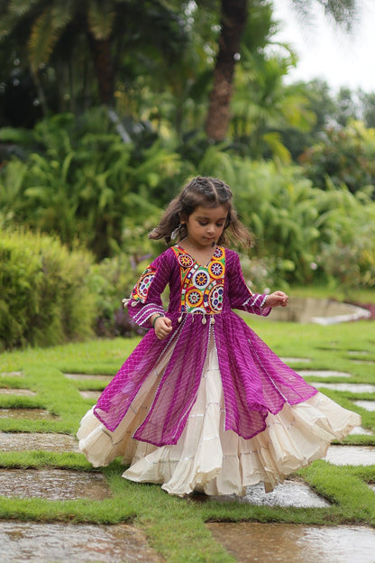 Navaratri Kids Lehenga in Cotton With Purple Kurti Gamthi Work Ready to Wear