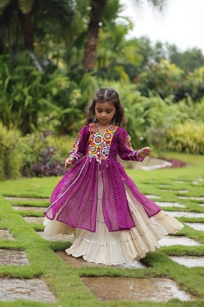 Navaratri Kids Lehenga in Cotton With Purple Kurti Gamthi Work Ready to Wear