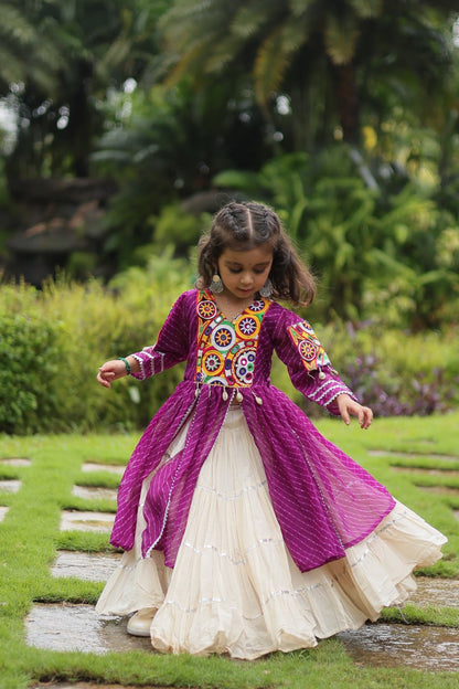 Navaratri Kids Lehenga in Cotton With Purple Kurti Gamthi Work Ready to Wear