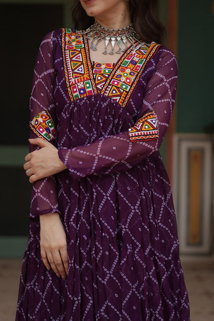 STYLISH NAVARATRI GOWN WITH BANDHANI PRINT AND KUTCHI PATCH WORK