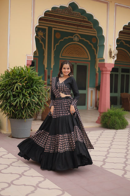 BLACK COLOR RAYON KALI PATTERN NAVRATRI LEHENGA CHOLI