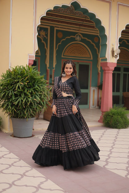 BLACK COLOR RAYON KALI PATTERN NAVRATRI LEHENGA CHOLI