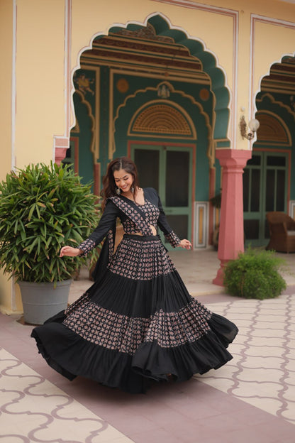 BLACK COLOR RAYON KALI PATTERN NAVRATRI LEHENGA CHOLI