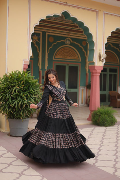 BLACK COLOR RAYON KALI PATTERN NAVRATRI LEHENGA CHOLI