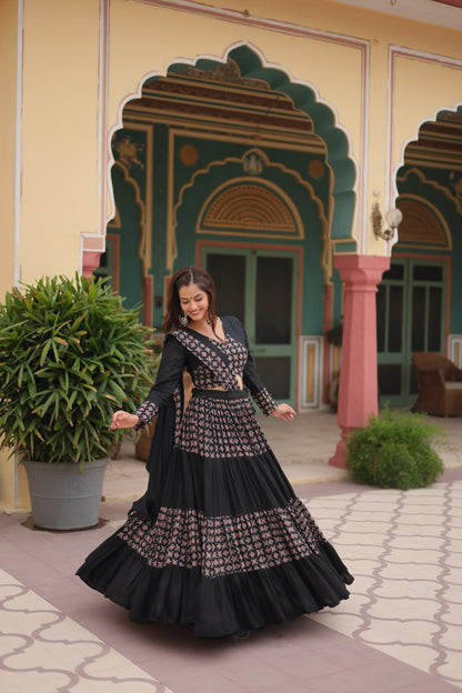 BLACK COLOR RAYON KALI PATTERN NAVRATRI LEHENGA CHOLI