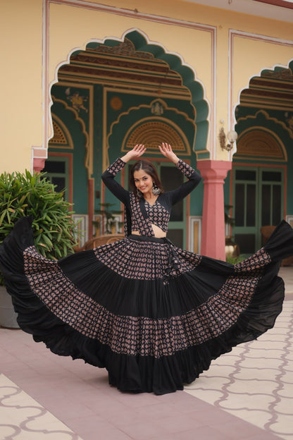 BLACK COLOR RAYON KALI PATTERN NAVRATRI LEHENGA CHOLI