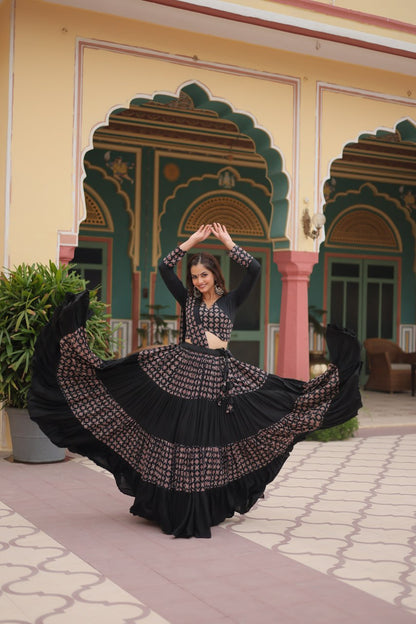 BLACK COLOR RAYON KALI PATTERN NAVRATRI LEHENGA CHOLI