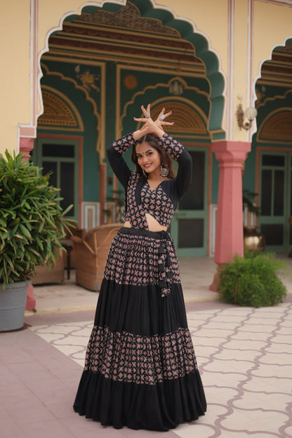 BLACK COLOR RAYON KALI PATTERN NAVRATRI LEHENGA CHOLI