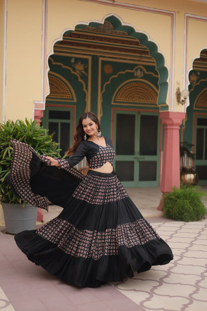 BLACK COLOR RAYON KALI PATTERN NAVRATRI LEHENGA CHOLI