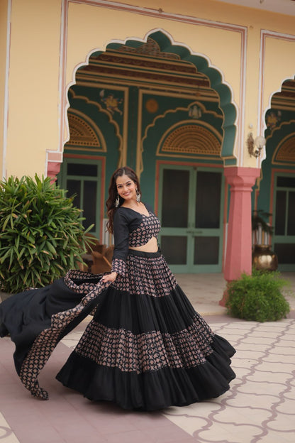 BLACK COLOR RAYON KALI PATTERN NAVRATRI LEHENGA CHOLI