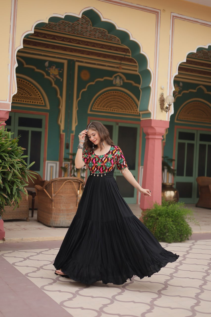 Gamthi Kodi Work Black Gown Dress For Girls