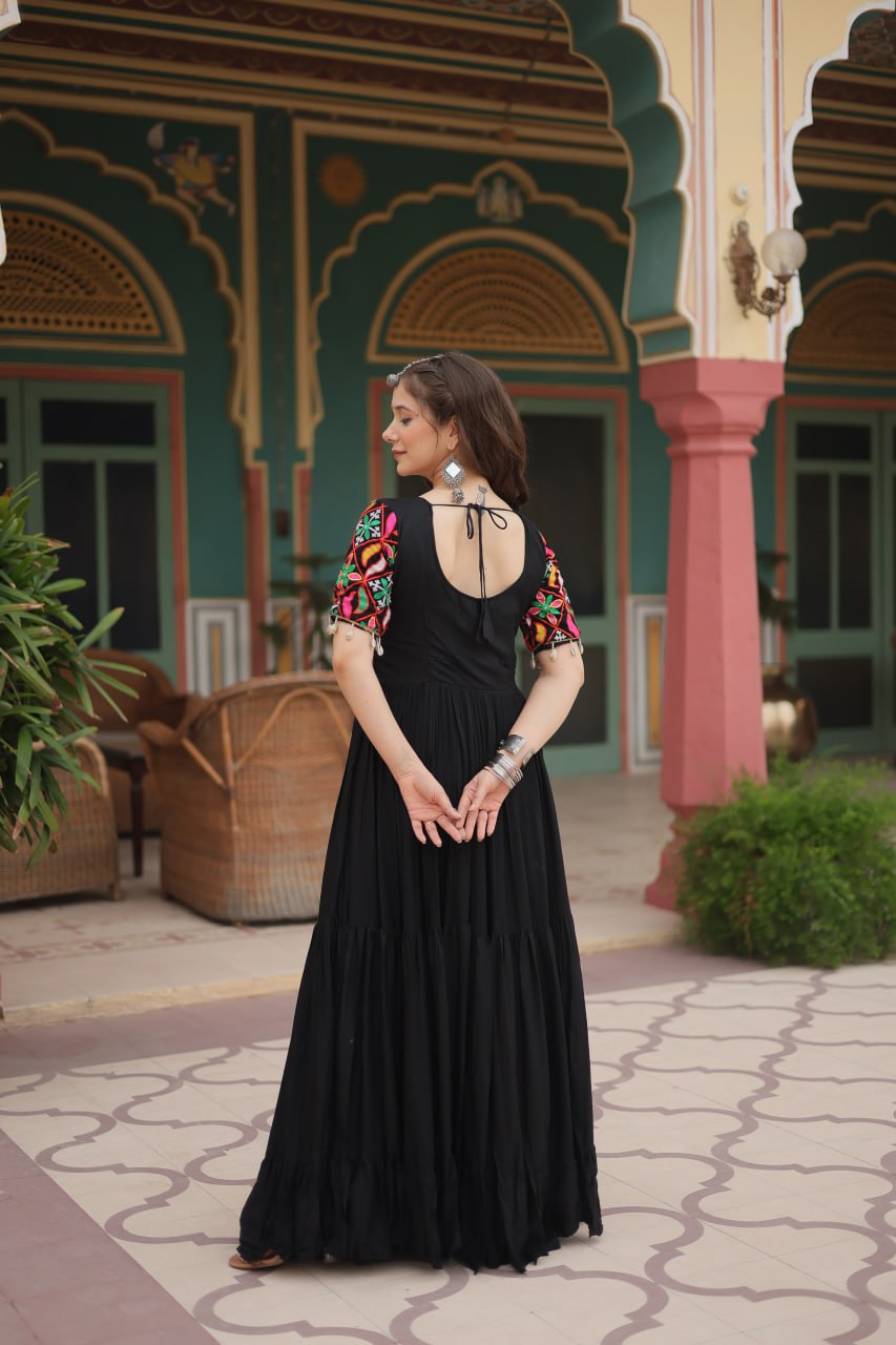 Gamthi Kodi Work Black Gown Dress For Girls