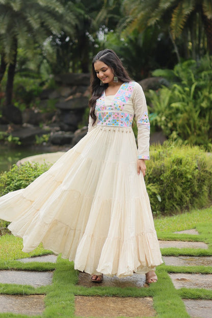 OFF-WHITE COLOR KORA COTTON NAVRATRI GOWN