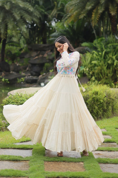 OFF-WHITE COLOR KORA COTTON NAVRATRI GOWN