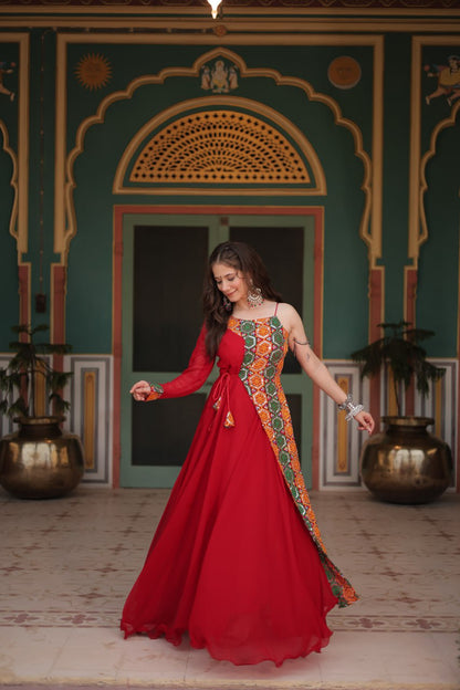 RED COLOR FAUX BLOOMING NAVRATRI GOWN