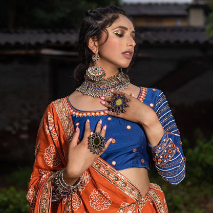 Orange And Blue New Stylish Designer Navratri Chaniya Choli With Dupatta