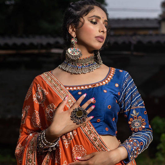 Orange And Blue New Stylish Designer Navratri Chaniya Choli With Dupatta