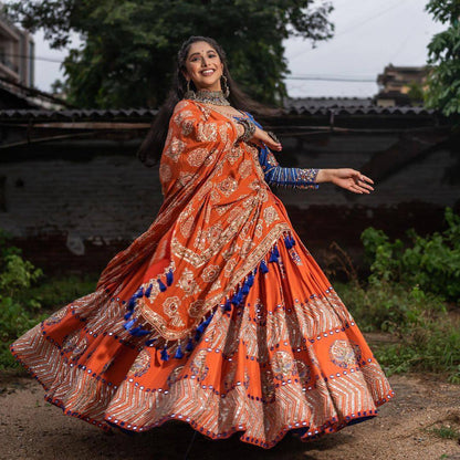 Orange And Blue New Stylish Designer Navratri Chaniya Choli With Dupatta