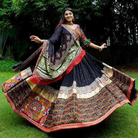 Black Real Mirror Work Lehenga Choli For Women For Traditional Wear