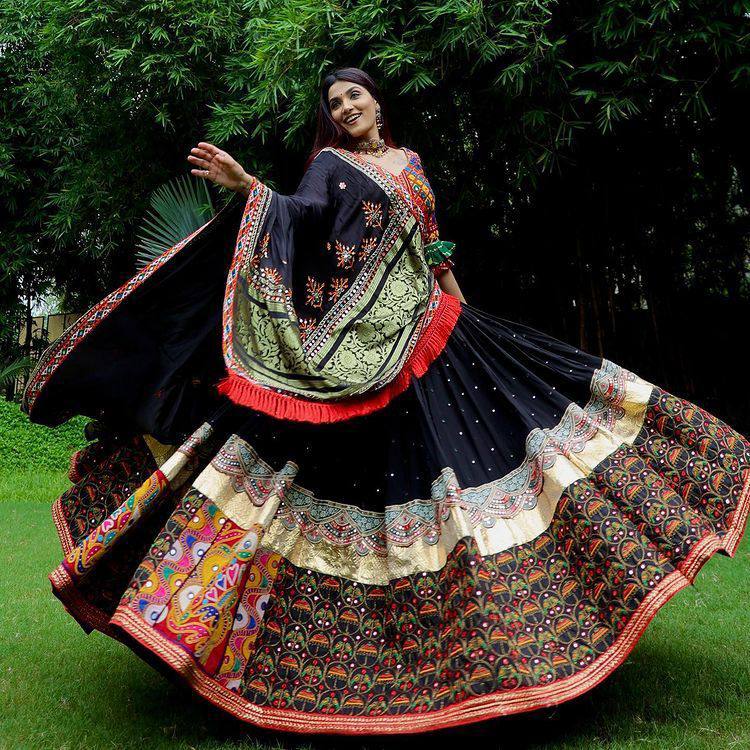 Black Real Mirror Work Lehenga Choli For Women For Traditional Wear