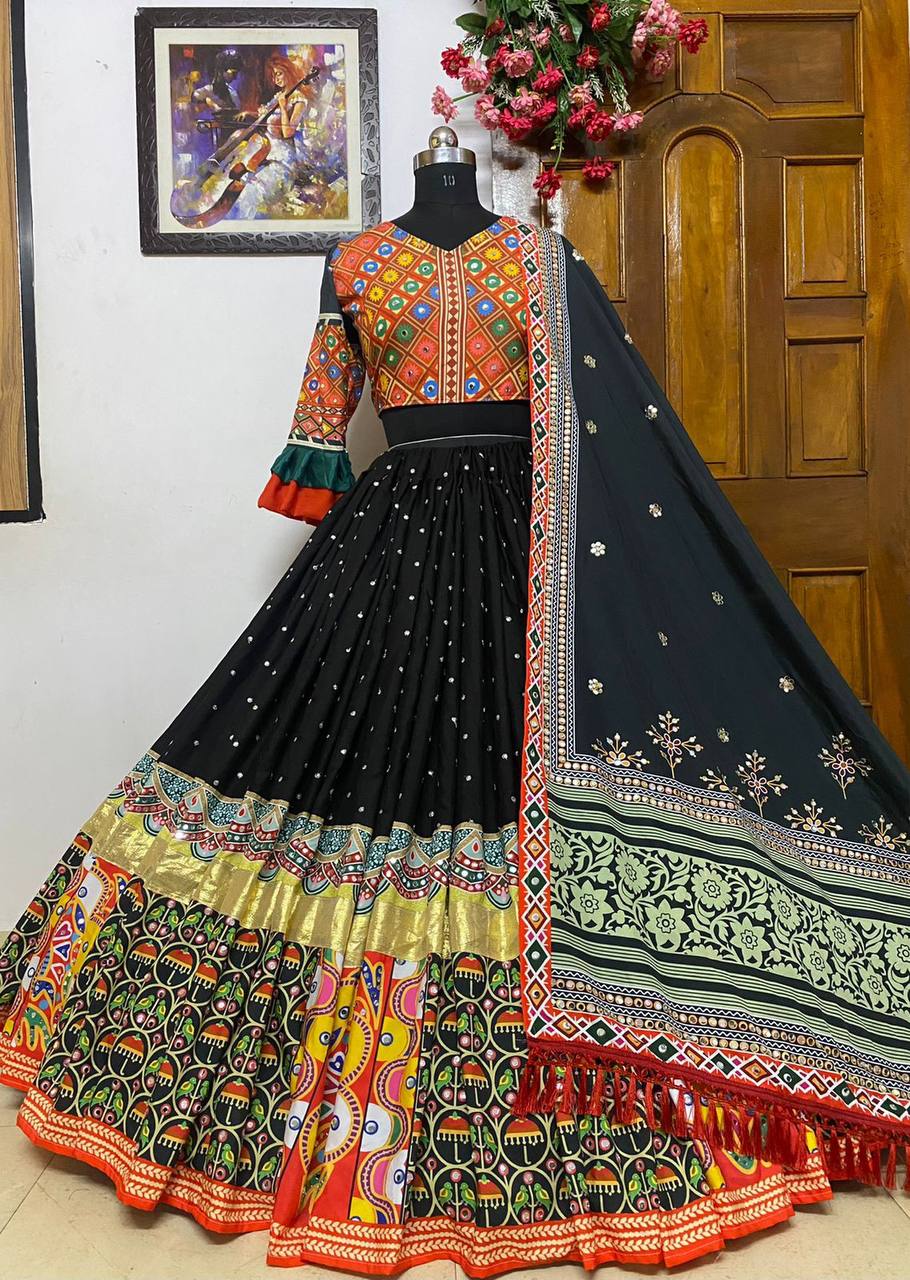 Black Real Mirror Work Lehenga Choli For Women For Traditional Wear