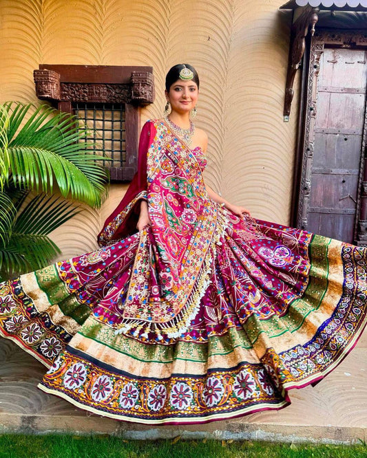 Real Mirror Work Rani Pink Lehenga Choli For Garba Night