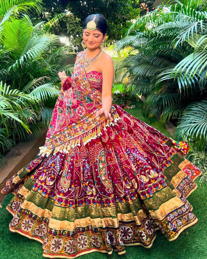 Real Mirror Work Rani Pink Lehenga Choli For Garba Night