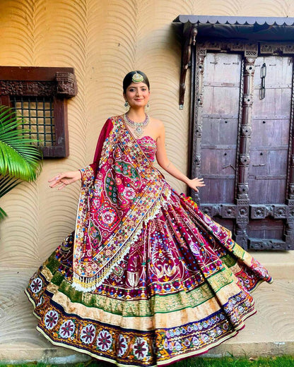 Real Mirror Work Rani Pink Lehenga Choli For Garba Night