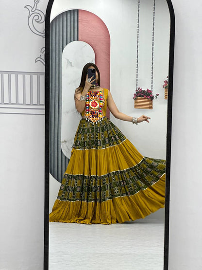 Mustard Yellow Color Navratri Special Ready To Wear Cotton Lehenga Choli