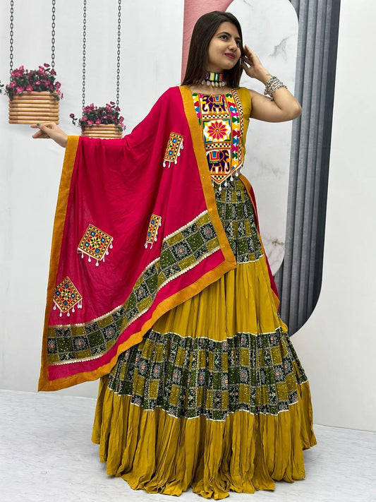 Mustard Yellow Color Navratri Special Ready To Wear Cotton Lehenga Choli