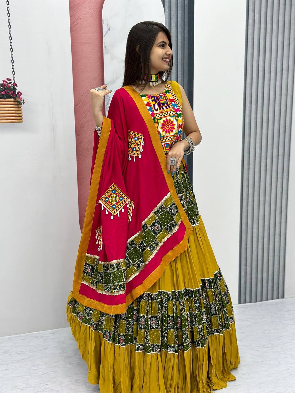 Mustard Yellow Color Navratri Special Ready To Wear Cotton Lehenga Choli