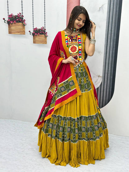 Mustard Yellow Color Navratri Special Ready To Wear Cotton Lehenga Choli