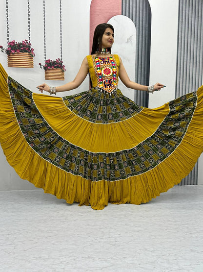 Mustard Yellow Color Navratri Special Ready To Wear Cotton Lehenga Choli