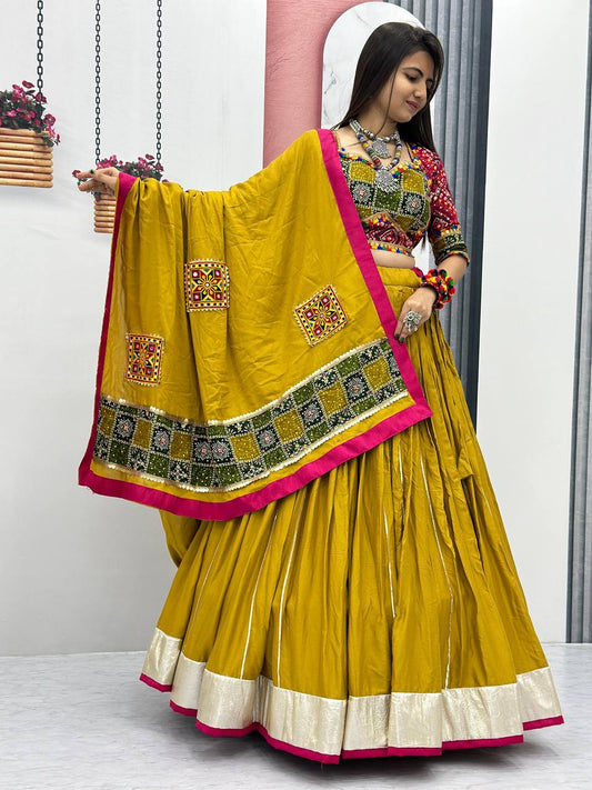 Yellow Lehenga Choli With Bandhani Blouse Design For Garba