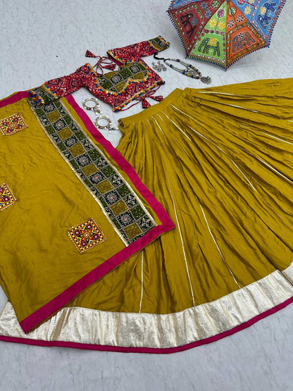 Yellow Lehenga Choli With Bandhani Blouse Design For Garba