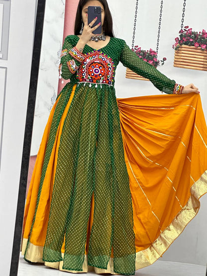 Yellow Lehenga Choli With Green Long Shrug For Girls