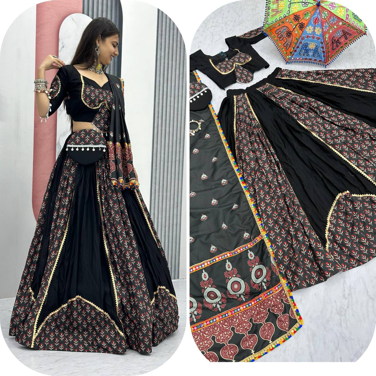 Black Colour Pure Cotton Lehenga Choli For Navratri