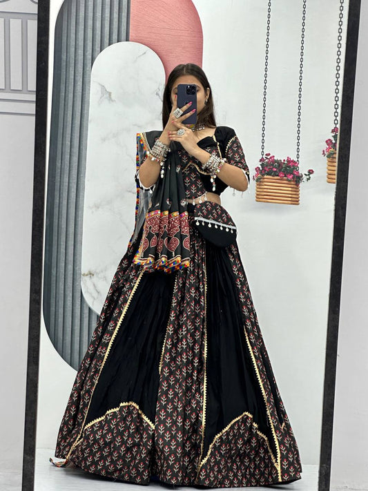 Black Colour Pure Cotton Lehenga Choli For Navratri