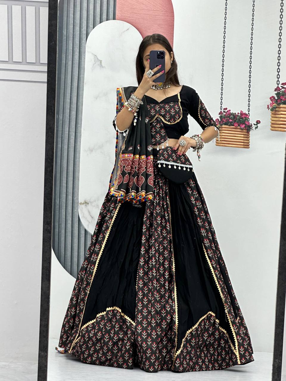 Black Colour Pure Cotton Lehenga Choli For Navratri