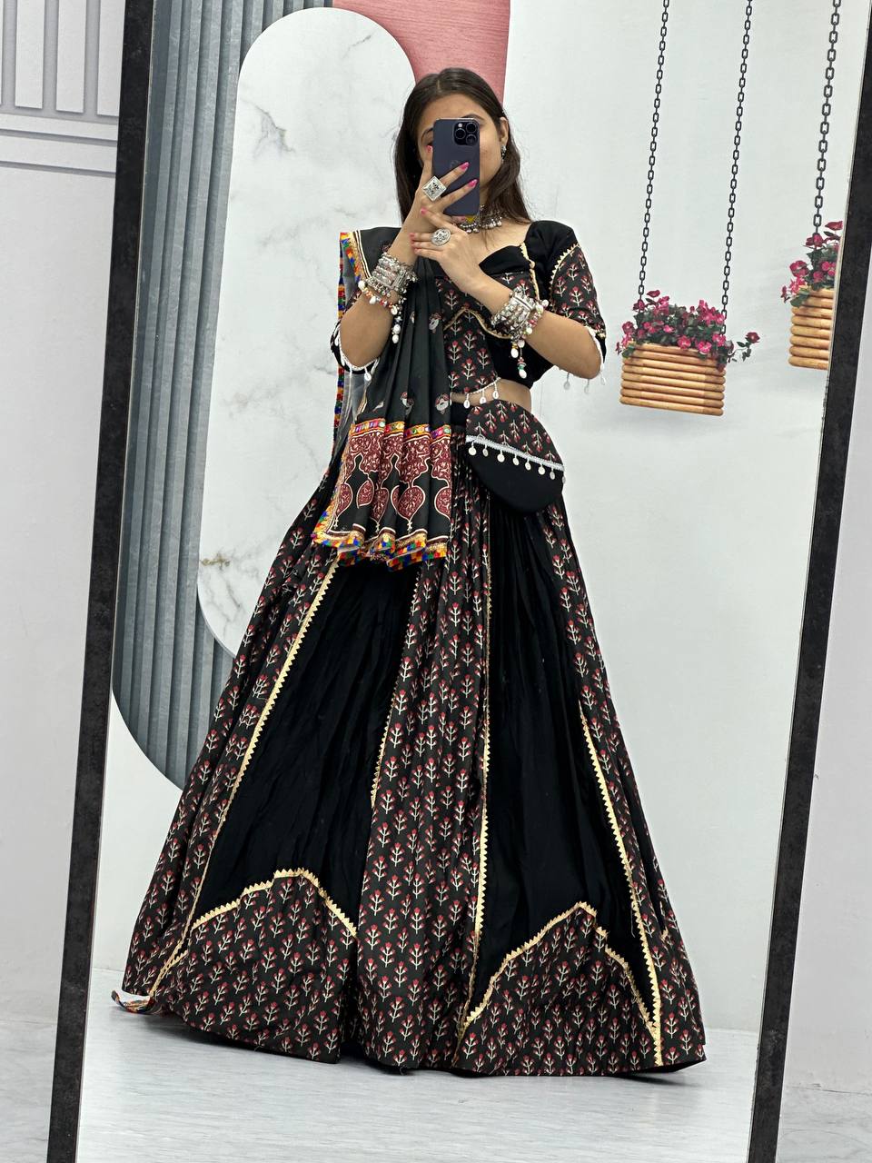 Black Colour Pure Cotton Lehenga Choli For Navratri